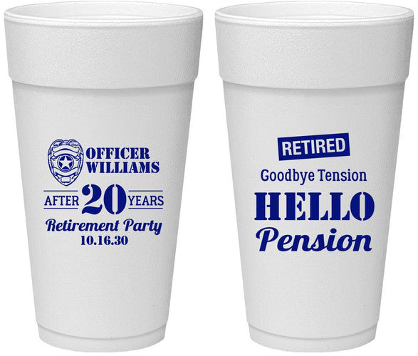Personalized Retirement 24 oz Foam Cups - Police Officer | 150013