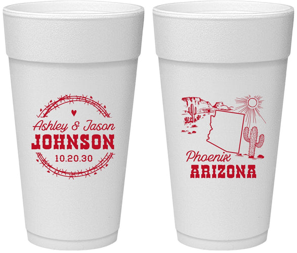 Personalized Wedding 24 oz Foam Cups - Arizona | 152