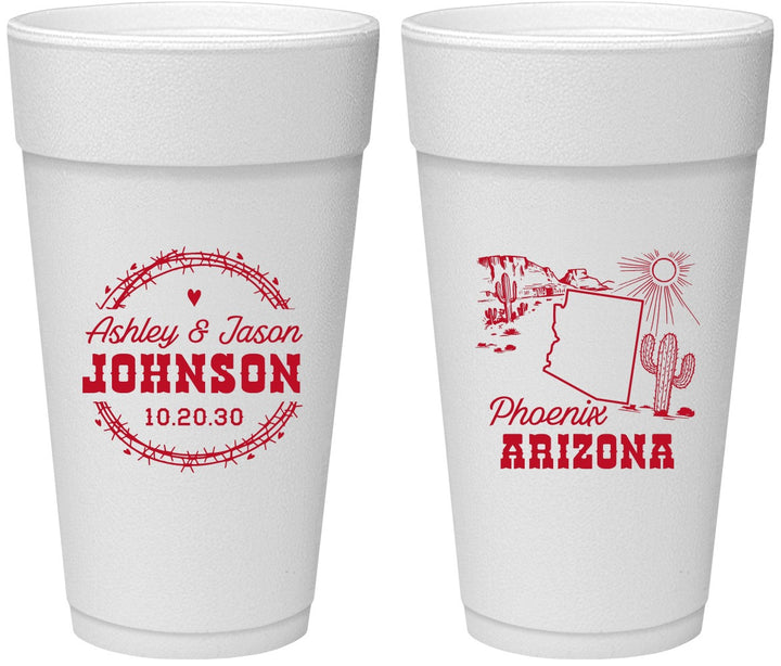 Personalized Wedding 24 oz Foam Cups - Arizona | 152