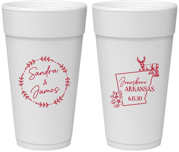 Personalized Wedding 24 oz Foam Cups - Arkansas | 153
