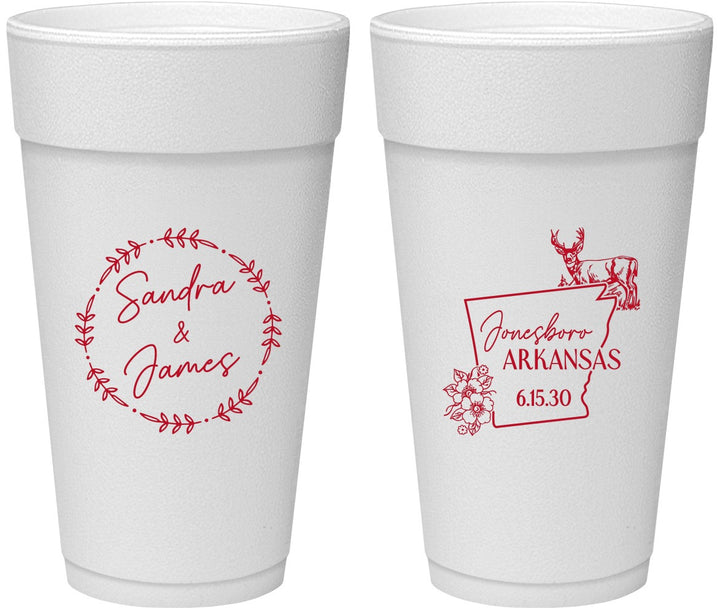 Personalized Wedding 24 oz Foam Cups - Arkansas | 153
