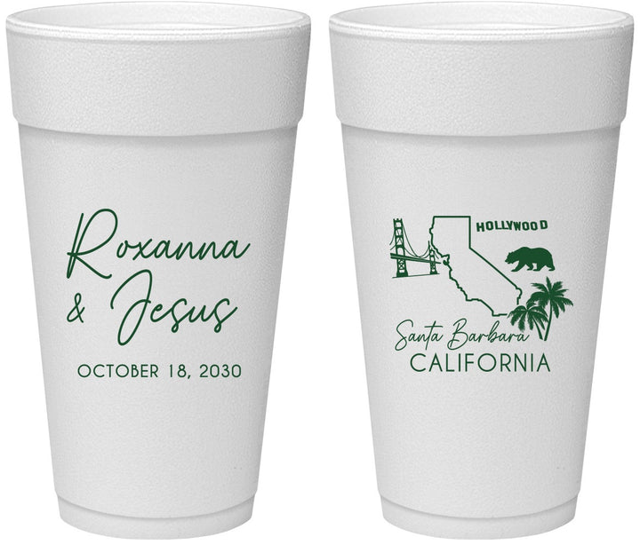 Personalized Wedding 24 oz Foam Cups - California | 154