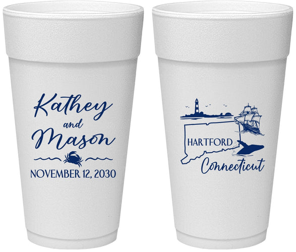 Personalized Wedding 24 oz Foam Cups - Connecticut | 156