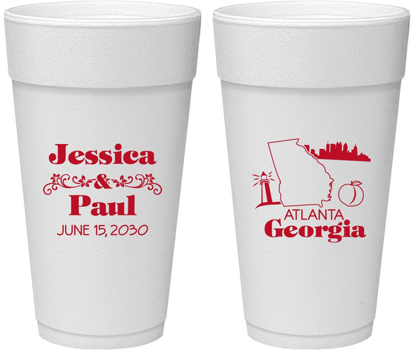 Personalized Wedding 24 oz Foam Cups - Georgia | 159