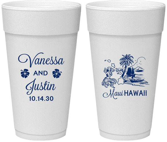 Personalized Wedding 24 oz Foam Cups - Hawaii | 160