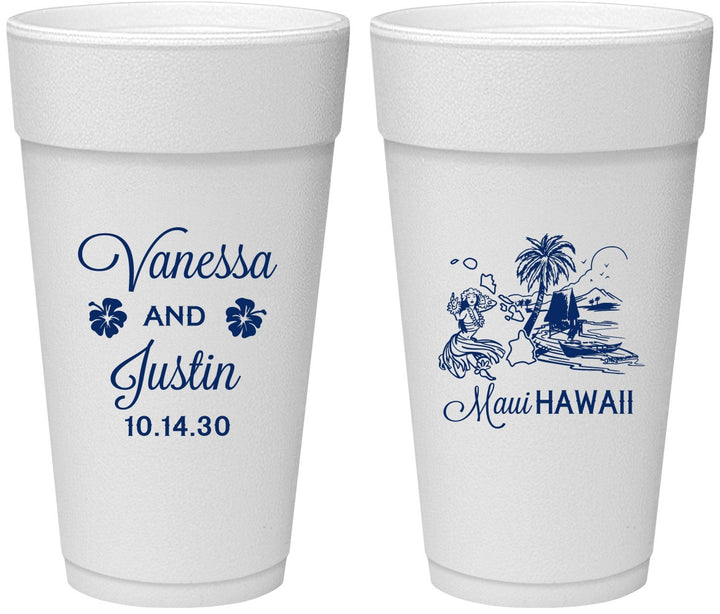 Personalized Wedding 24 oz Foam Cups - Hawaii | 160