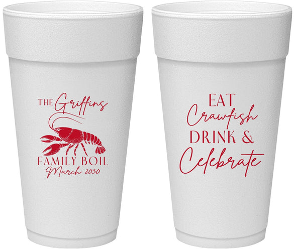 Personalized Family Reunion 24 oz Foam Cups - Crawfish Boil | 160007