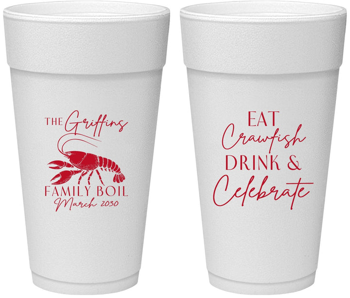Personalized Family Reunion 24 oz Foam Cups - Crawfish Boil | 160007