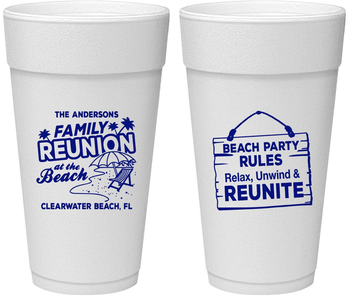 Personalized Family Reunion 24 oz Foam Cups - Beach Reunite | 160011