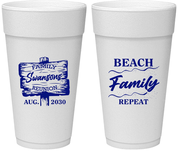 Personalized Family Reunion 24 oz Foam Cups - Beach Family Repeat | 160013