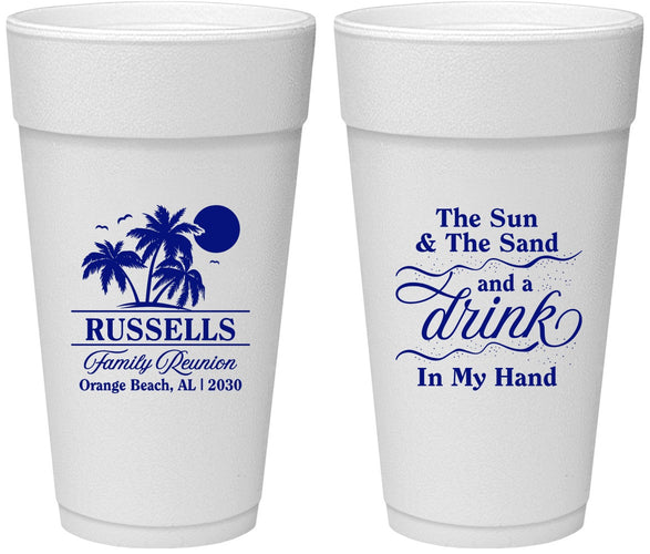 Personalized Family Reunion 24 oz Foam Cups - Sun Sand Drink Beach | 160015