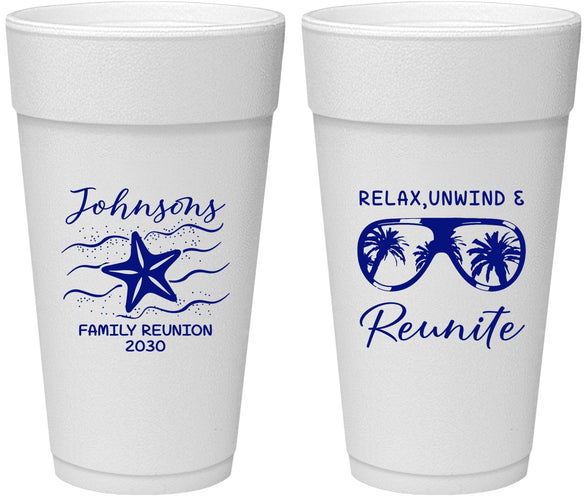 Personalized Family Reunion 24 oz Foam Cups - Relax Unwind Reunite | 160019