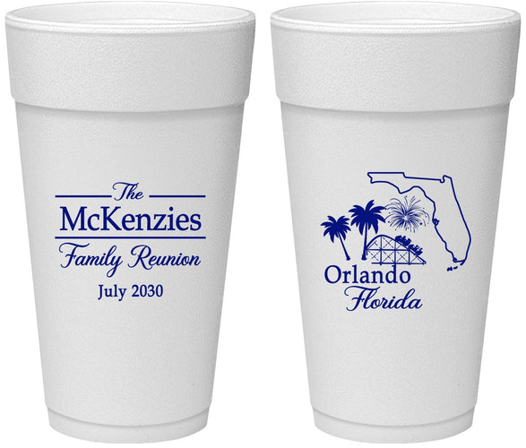 Personalized Family Reunion 24 oz Foam Cups - Orlando Florida | 160035