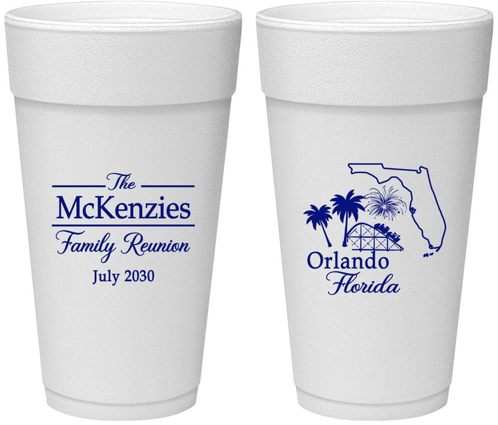 Personalized Family Reunion 24 oz Foam Cups - Orlando Florida | 160035