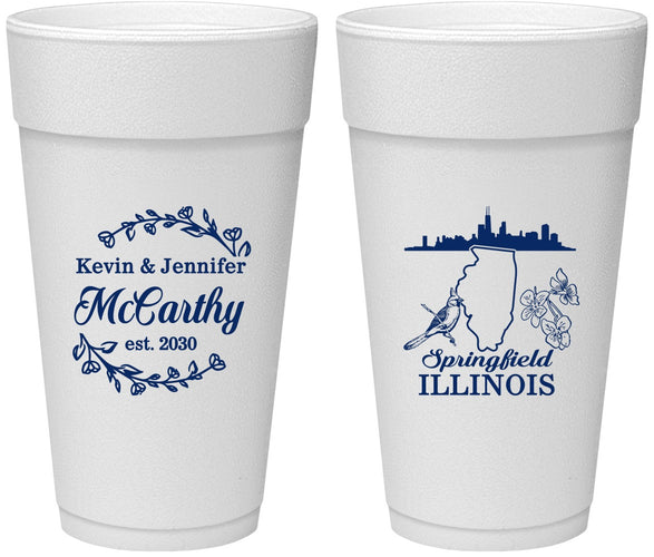 Personalized Wedding 24 oz Foam Cups - Illinois | 162