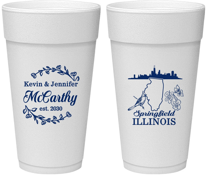 Personalized Wedding 24 oz Foam Cups - Illinois | 162