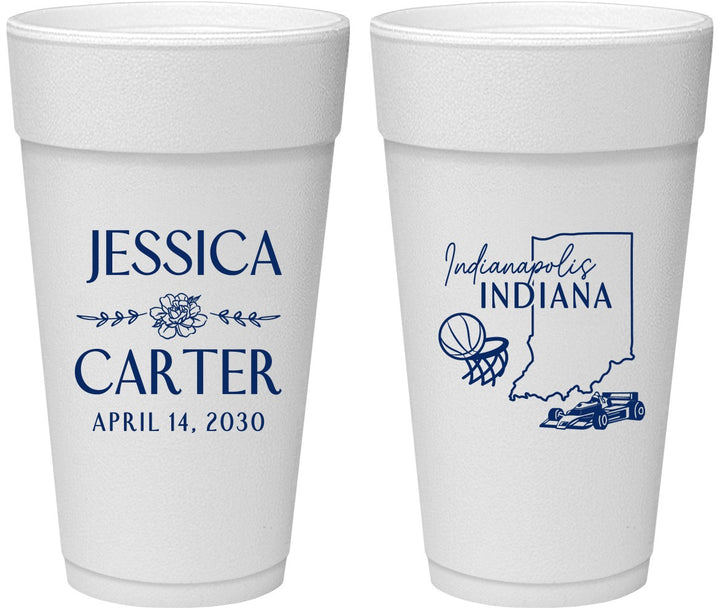 Personalized Wedding 24 oz Foam Cups - Indiana | 163