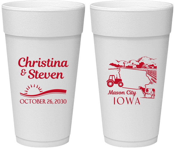 Personalized Wedding 24 oz Foam Cups - Iowa | 164