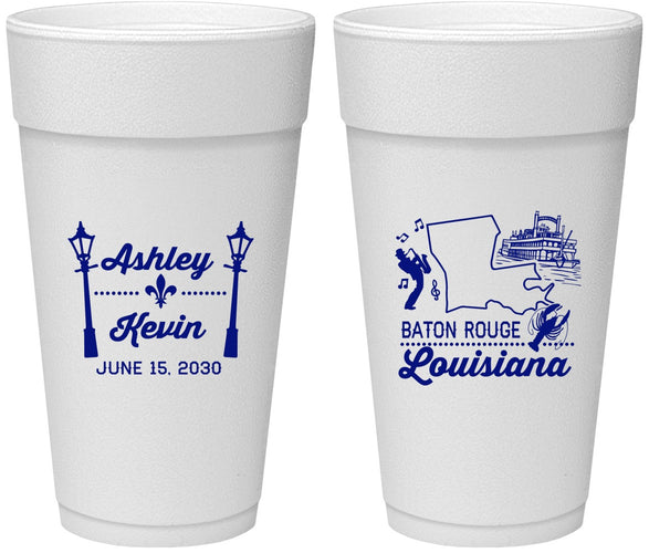 Personalized Wedding 24 oz Foam Cups - Louisiana | 167