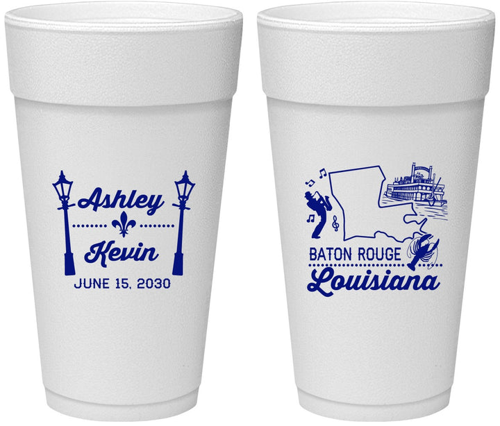 Personalized Wedding 24 oz Foam Cups - Louisiana | 167