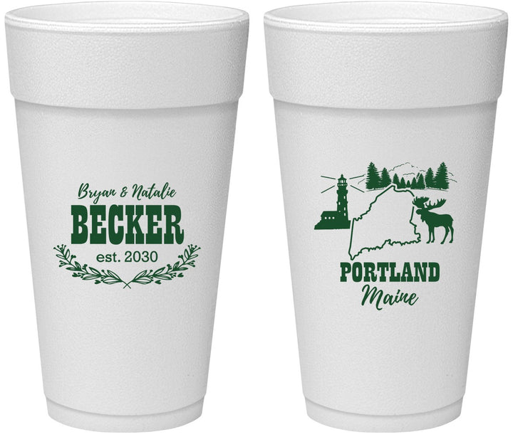 Personalized Wedding 24 oz Foam Cups - Maine | 168