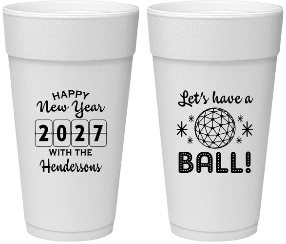 Personalized New Years 24 oz Foam Cups - 2027 Lets Have A Ball | 170001