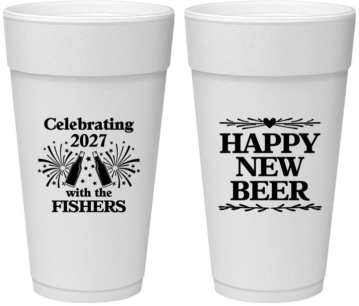Personalized New Years 24 oz Foam Cups - 2027 Happy New Beer | 170004