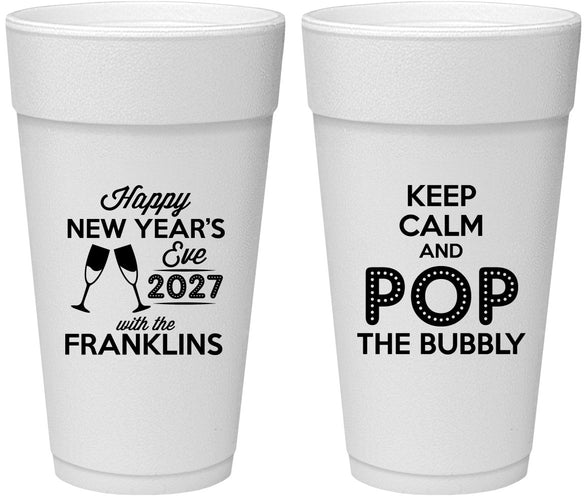 Personalized New Years 24 oz Foam Cups - 2027 Pop The Bubbly | 170006