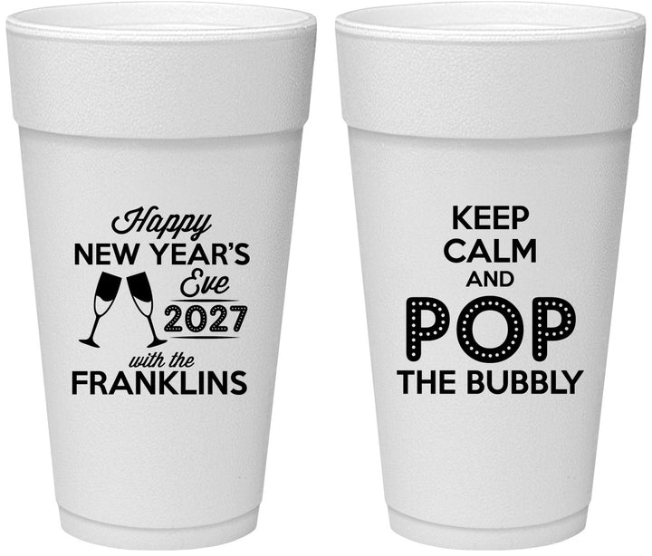 Personalized New Years 24 oz Foam Cups - 2027 Pop The Bubbly | 170006