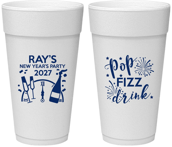 Personalized New Years 24 oz Foam Cups - 2027 Pop Fizz Drink | 170007