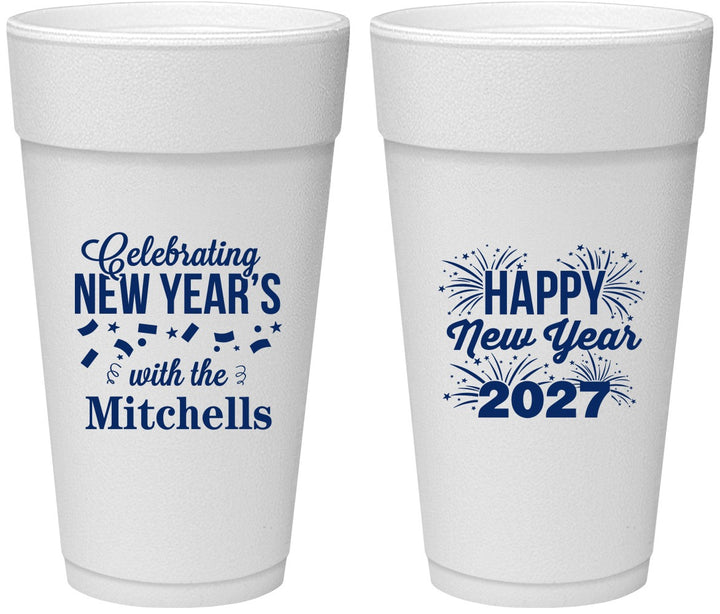Personalized New Years 24 oz Foam Cups - 2027 Nye Confetti | 170015