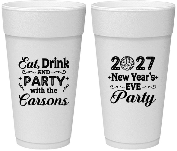 Personalized New Years 24 oz Foam Cups - 2027 Eat Drink Party | 170022