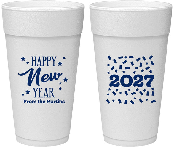 Personalized New Years 24 oz Foam Cups - 2027 Confetti | 170027