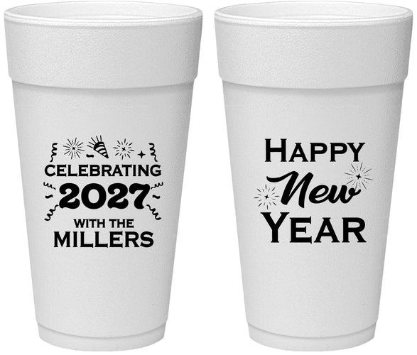 Personalized New Years 24 oz Foam Cups - 2027 Nye Confetti | 170028