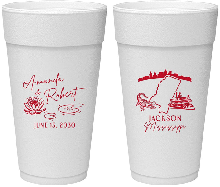 Personalized Wedding 24 oz Foam Cups - Mississippi | 173