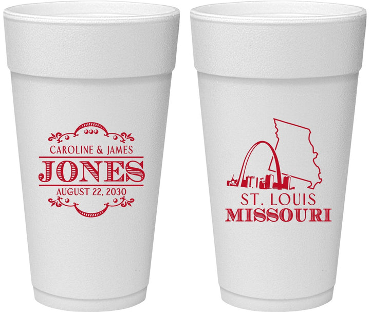 Personalized Wedding 24 oz Foam Cups - Missouri | 174