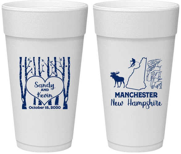 Personalized Wedding 24 oz Foam Cups - New Hampshire | 178