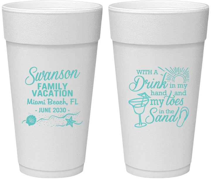 Personalized Family Vacation 24 oz Foam Cups - Beach Toes In The Sand | 180000