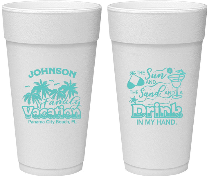 Personalized Family Vacation 24 oz Foam Cups - Sun And Sand Beach | 180007