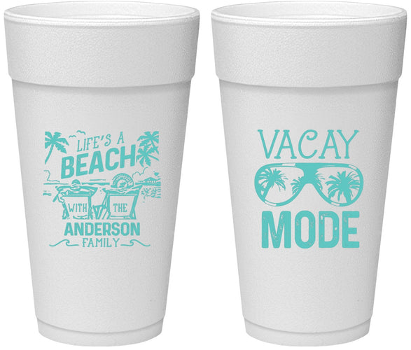 Personalized Family Vacation 24 oz Foam Cups - Lifes A Beach | 180008