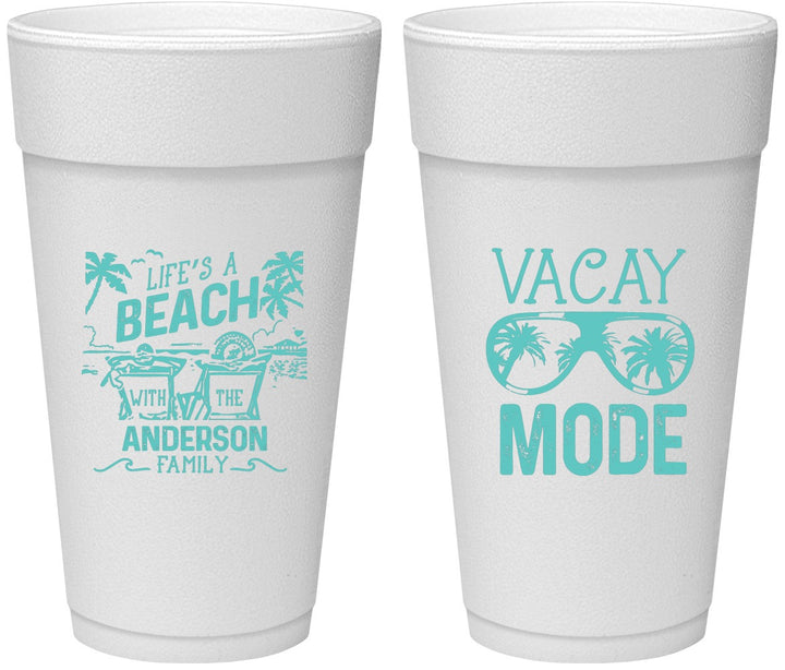 Personalized Family Vacation 24 oz Foam Cups - Lifes A Beach | 180008
