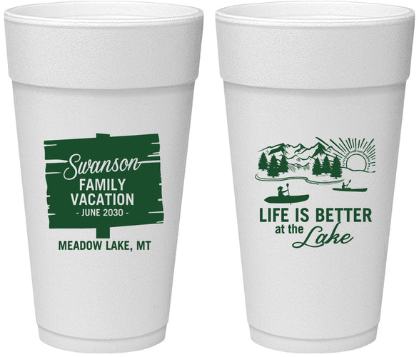 Personalized Family Vacation 24 oz Foam Cups - Life Is Better At The Lake | 180010