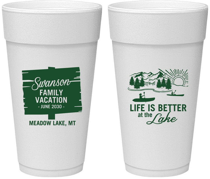Personalized Family Vacation 24 oz Foam Cups - Life Is Better At The Lake | 180010
