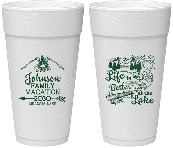Personalized Family Vacation 24 oz Foam Cups - Lake Camping | 180011