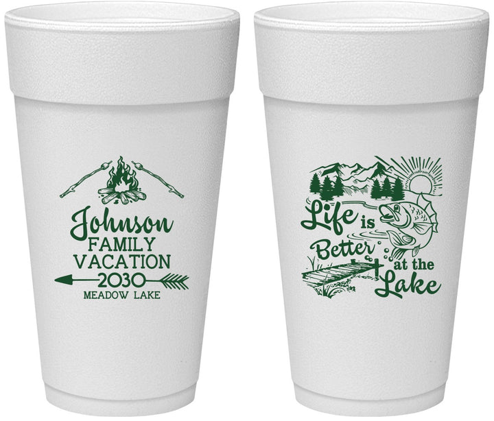 Personalized Family Vacation 24 oz Foam Cups - Lake Camping | 180011