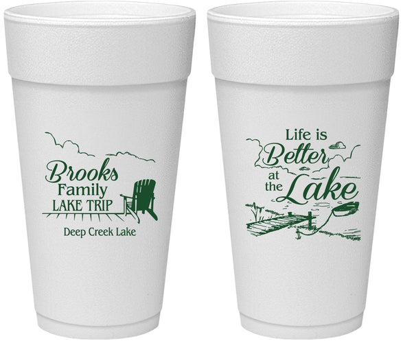 Personalized Family Vacation 24 oz Foam Cups - Lake Camping | 180012