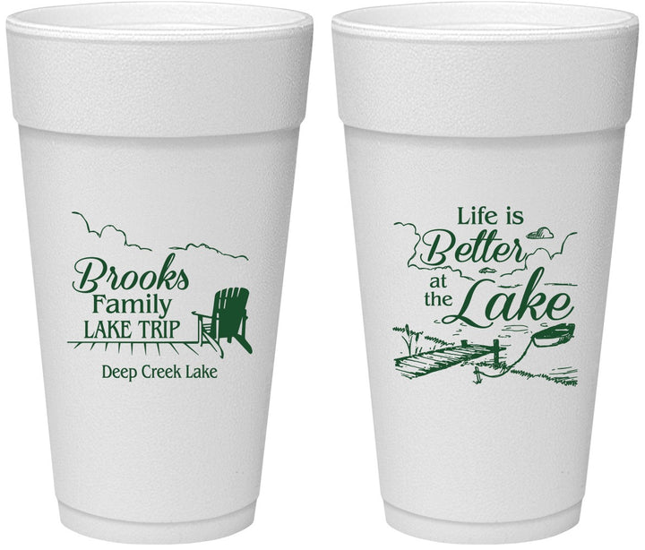 Personalized Family Vacation 24 oz Foam Cups - Lake Camping | 180012