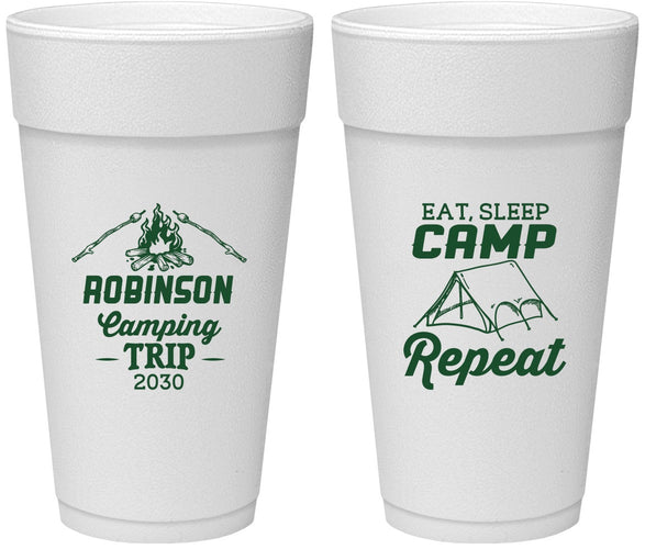 Personalized Family Vacation 24 oz Foam Cups - Eat Sleep Camp Repeat | 180014