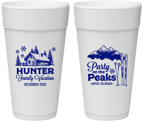 Personalized Family Vacation 24 oz Foam Cups - Ski Trip Peaks | 180020