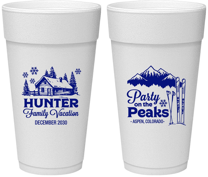 Personalized Family Vacation 24 oz Foam Cups - Ski Trip Peaks | 180020